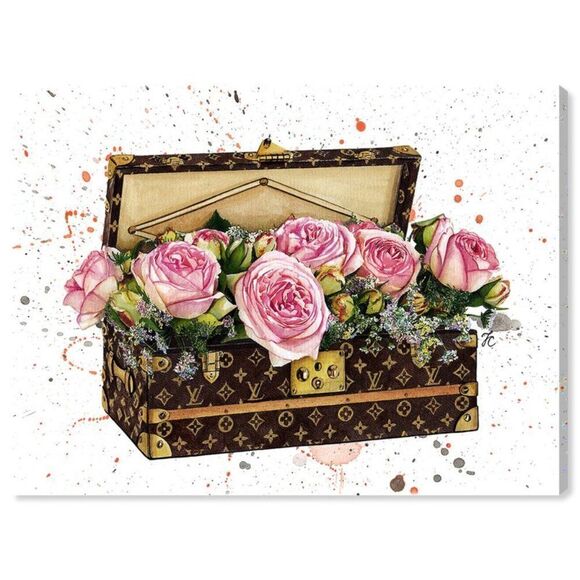 Stunning Designer Louis Vuitton Wall Canvas by Oliver Gal Suitcase Flowers Logo